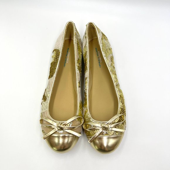 Easy Spirit X Martha Stewart Size 7 Gail Metallic Gold Sequin Ballet Flats Shoes - Picture 3 of 14